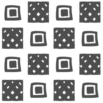 Vector seamless black and white geometric pattern from hand-drawn different s Stock Illustration