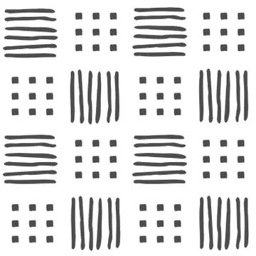 Vector seamless black and white geometric pattern of hand-drawn squares and s Stock Illustration