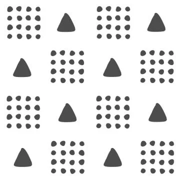 Vector seamless black and white geometric pattern of hand-drawn triangles and Stock Illustration