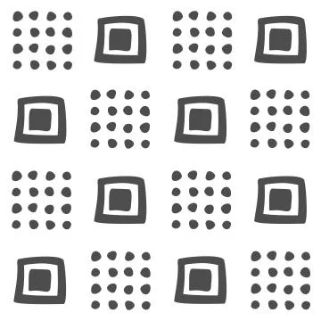 Vector seamless black and white geometric pattern of hand-drawn squares and d Stock Illustration