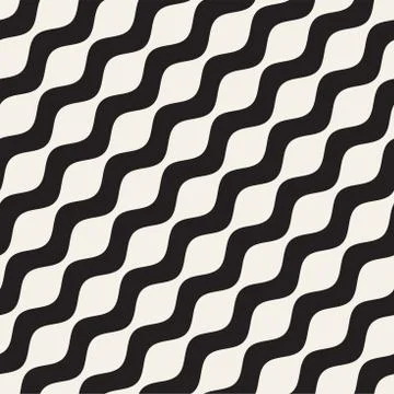 Vector seamless black and white wavy lines pattern. Abstract geometric backgr Illustrazione stock
