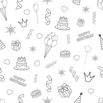 Vector seamless black and white pattern. Birthday. Stock Illustration