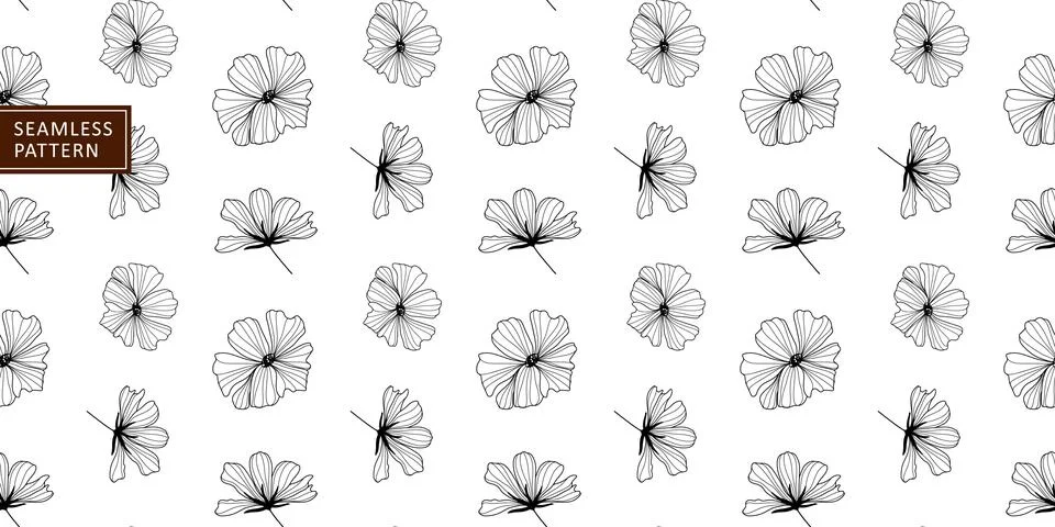 Vector seamless black and white pattern with flowers Stock Illustration