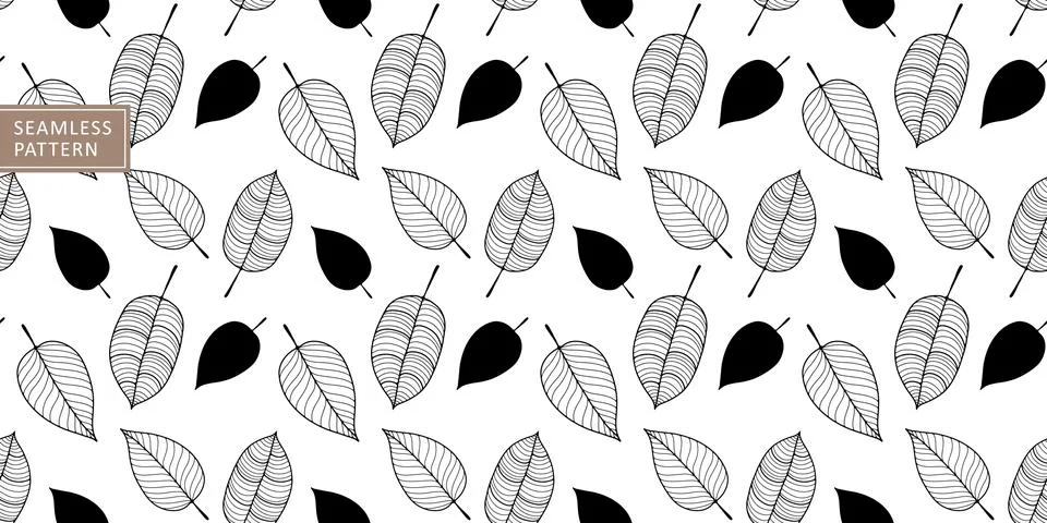 Vector seamless black and white pattern with leaves Stock Illustration