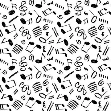 Vector seamless black and white hand-drawn pattern with swirls, stripes, mu.. Stock Illustration
