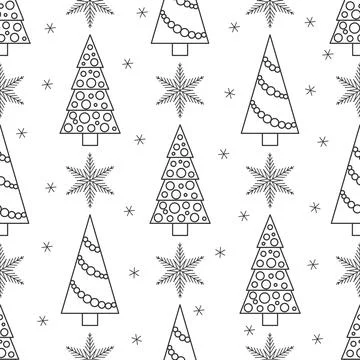 Vector seamless black and white pattern. Christmas trees in doodle style. イラスト素材