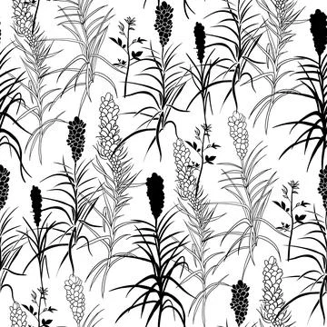 Vector seamless black and white botanical pattern for summer fashion textile and Stock Illustration