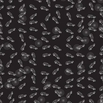 Vector seamless black background with white cars Stock Illustration