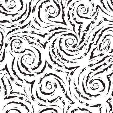 Vector seamless black texture in the form of spirals and curls of waves and Illustrazione stock