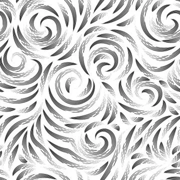 Vector seamless black texture on a white background. Smooth arch and curls in Stock Illustration