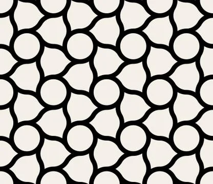 Vector Seamless Black  White Circles And Rounded Lines Tiling Pattern Illustrazione stock