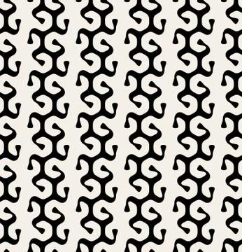 Vector Seamless Black  White Curly  Rounded Lines Organic Algae Shape Pattern Stock Illustration