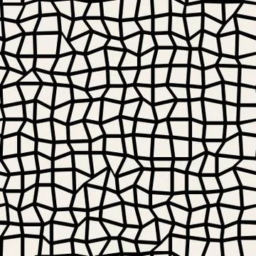 Vector Seamless Black  White Distorted Perpendicular Line Grid Mosaic Pattern Illustrazione stock