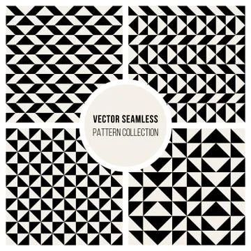 Vector Seamless Black White Geometric Triangle  Pattern Collection Stock Illustration