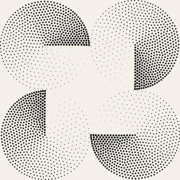 Vector Seamless Black White Half Circles Stippling  Halftone Pattern Illustrazione stock