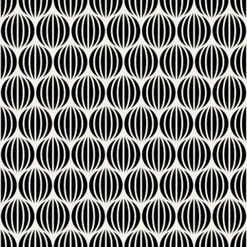 Vector Seamless Black  White Lines Round Spheres Optical Illusion Pattern 스톡 일러스트