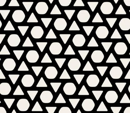 Vector Seamless Black  White Rounded Triangles And Hexagonal Circles Pattern Illustrazione stock