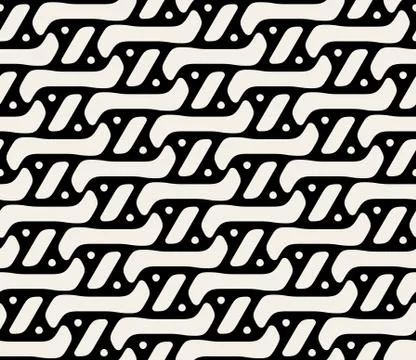 Vector Seamless Black  White Rounded Interlaced Line Pattern Stock Illustration