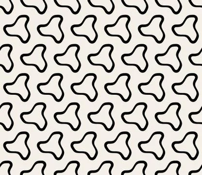 Vector Seamless Black  White Rounded Line Triangle Organic Shape Pattern Stock Illustration