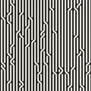 Vector Seamless Black  White Rounded Rope Lines Brade Pattern Stock Illustration