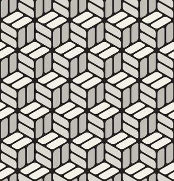 Vector Seamless Black  White Rounded Corner Rectangles Cubic Pavement Pattern イラスト素材