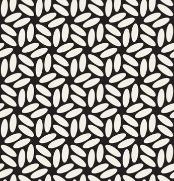 Vector Seamless Black  White Rounded Ellipses Hexagonal Floral Pattern Stock Illustration