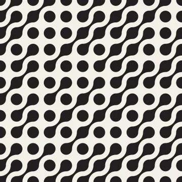 Vector Seamless Black  White Rounded Circle Metaball Pattern Stock Illustration