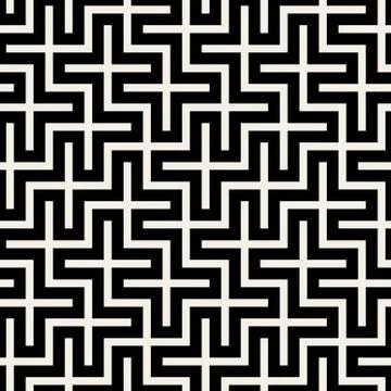 Vector Seamless Black  White Square Maze Grid Pattern Stock Illustration