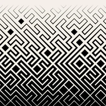 Vector Seamless Black  White Square Maze Lines Halftone Pattern Illustrazione stock