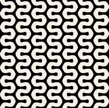 Vector Seamless Black  White Wavy Rounded Lines Pattern Illustrazione stock