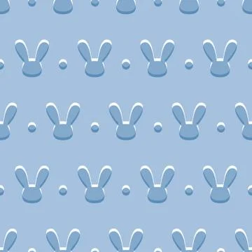 Vector seamless blue background with rabbits Stock Illustration