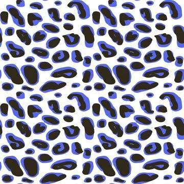 Vector seamless blue leopard pattern, black and blue spots on a white backgro 스톡 일러스트