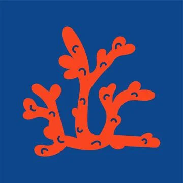 Vector seamless blue pattern. Undersea world. Red corals. Funny cute puffer f Stock Illustration