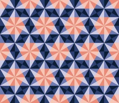 Vector Seamless Blue Pink Navy Hexagonal Triangles Rhombus Pattern 스톡 일러스트