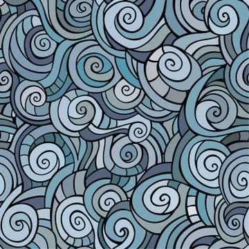 Vector seamless blue winter abstract pattern with waves and curl Stock Illustration