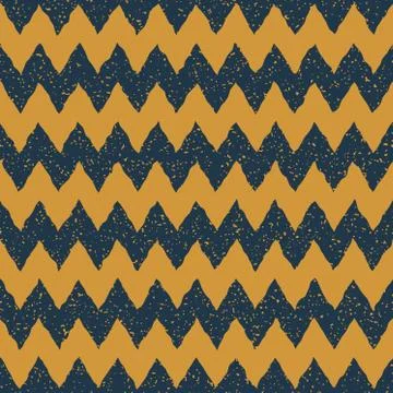 Vector Seamless Blue Yellow Color Hand Drawn Horizontal ZigZag Distorted Lines Stock Illustration