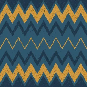 Vector Seamless Blue Yellow Color Hand Drawn Horizontal ZigZag Distorted Lines Illustrazione stock
