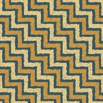 Vector Seamless Blue Yellow Color Hand Drawn ZigZag Distorted Step Lines Grungy Illustrazione stock