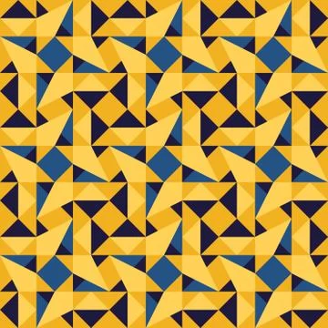 Vector Seamless Blue Yellow Geometric Triangle Rhombus Square Tiling Pattern Stock Illustration