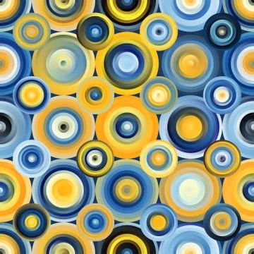 Vector Seamless Blue Yellow Gradient Mesh Concentric Circles Pattern 库存插图