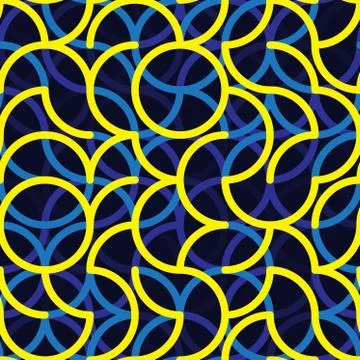 Vector Seamless Blue Yellow Iregular Rounded Lines Geometric Pattern イラスト素材
