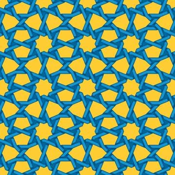 Vector Seamless Blue Yellow Islamic Interlacing Line Star Geometric Pattern Illustrazione stock