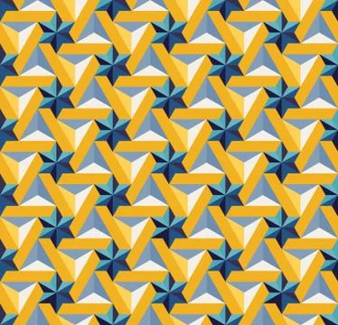 Vector Seamless  Blue Yellow Triangle Star Tiling Pattern Stock Illustration