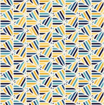 Vector Seamless Blue yellow White Rounded  Triangle Lines Lace Grid Pattern Stock Illustration