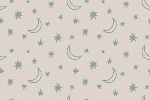 Vector seamless boho pattern of moon and stars. Baby pateern of of moon and.. Stock Illustration