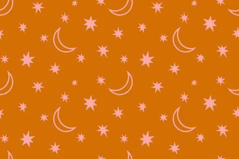 Vector seamless boho pattern of moon and stars. Baby pateern of of moon and.. Stock Illustration