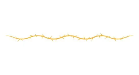 Vector seamless border of a curved yellow blackthorn branch with sharp thorns. 库存插图