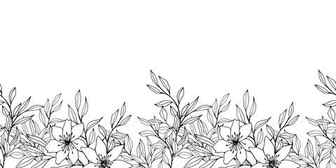 Vector seamless border with flower, leaves and branch. Elegant frame for Stock Illustration