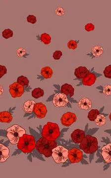 Vector seamless border with flowers, bright artistic botanical illustration, Stock Illustration