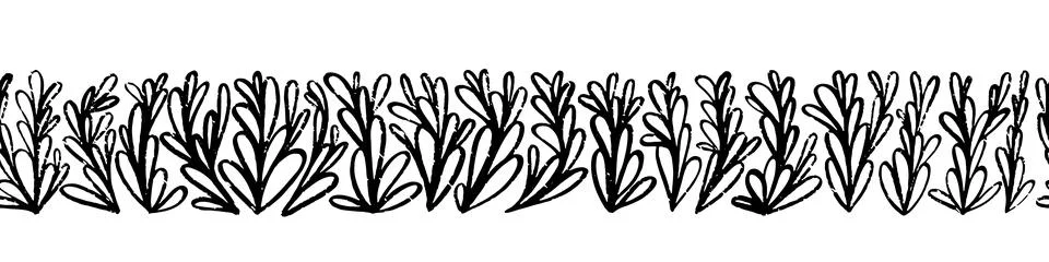 Vector seamless border with ink drawing floral elements. Hand drawn monochr.. Stock Illustration